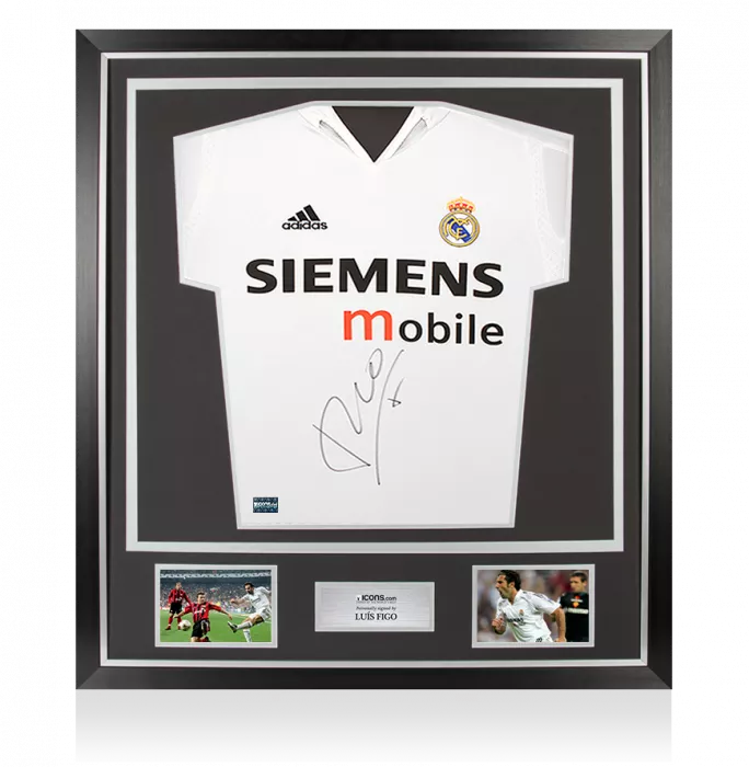 icons Luis Figo Front Signed Real Madrid 2004-05 Home Shirt In Classic Frame