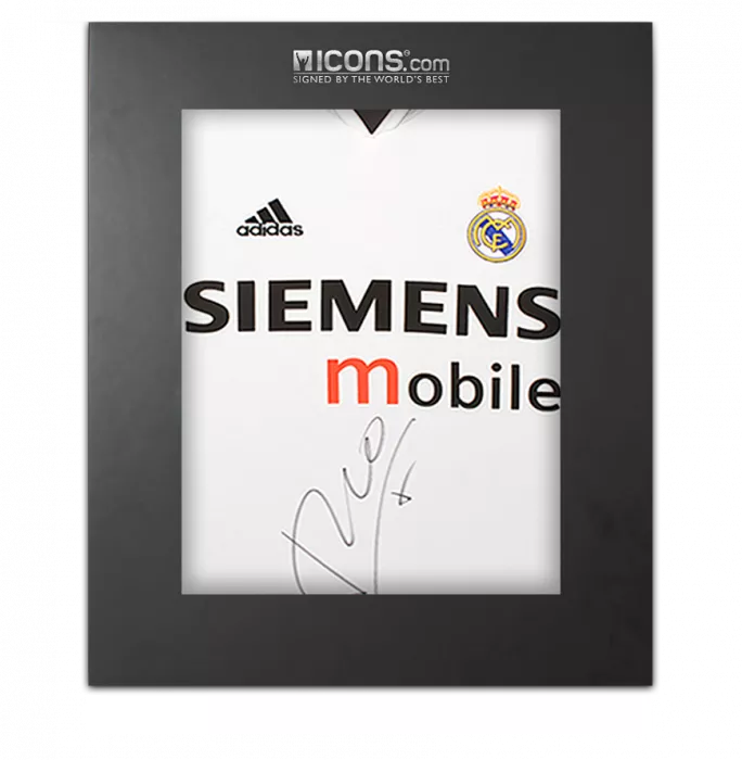 icons Luis Figo Front Signed Real Madrid 2004-05 Home Shirt In Deluxe Packaging