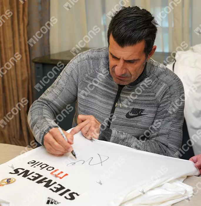 Icons Luis Figo Front Signed Real Madrid 2004-05 Home Shirt In Hero Frame: Option 1