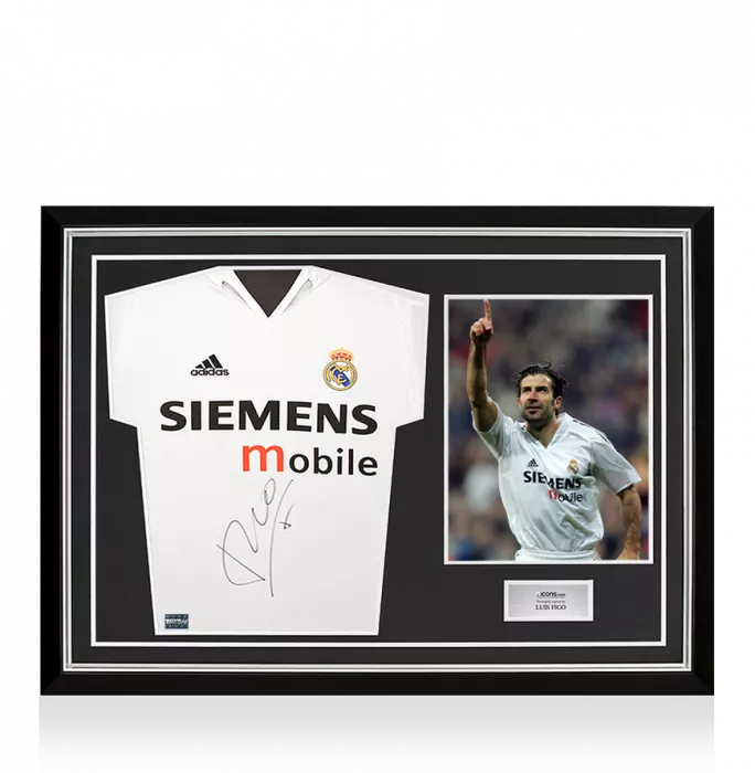 icons Luis Figo Front Signed Real Madrid 2004-05 Home Shirt In Hero Frame: Option 1