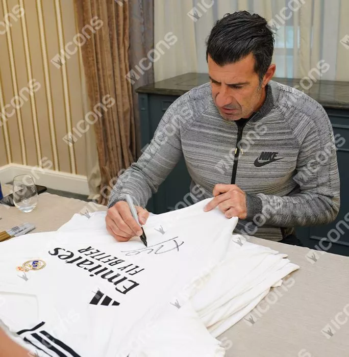 Icons Luis Figo Front Signed Real Madrid 2024-25 Home Shirt In Hero Frame: Option 1