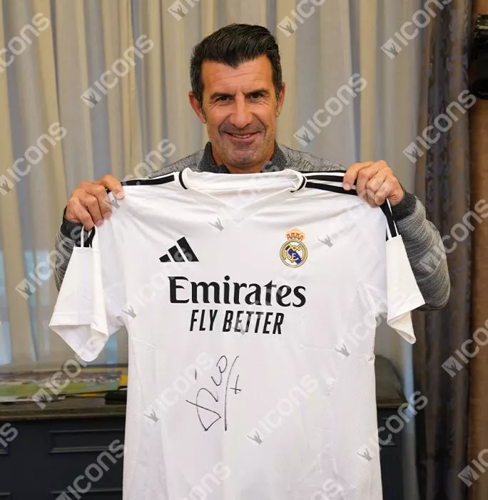 Icons Luis Figo Front Signed Real Madrid 2024-25 Home Shirt In Hero Frame: Option 1