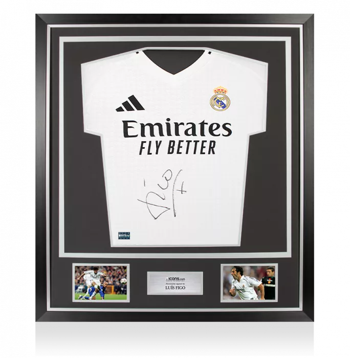 icons Luis Figo Front Signed Real Madrid 2024-25 Home Shirt In Classic Frame