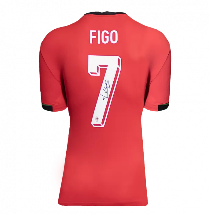 Icons Luis Figo Official Ballon D'Or™ Back Signed And Hero Framed Portugal 2024 Home Shirt