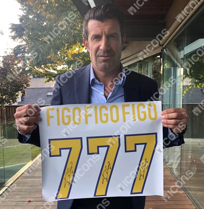 Icons Luis Figo Official FC Barcelona Back Signed Retro Home Shirt With Fan Style Numbers