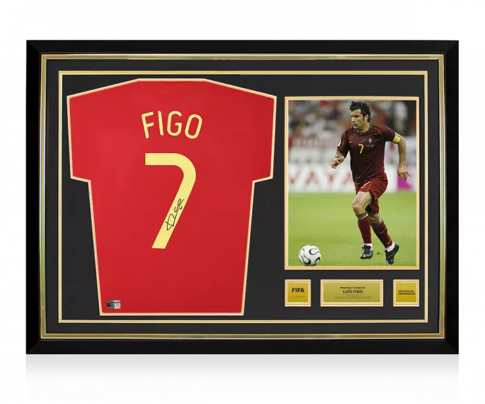 icons Luis Figo Official FIFA World Cup™ Back Signed and Hero Framed Portugal Modern Home Shirt