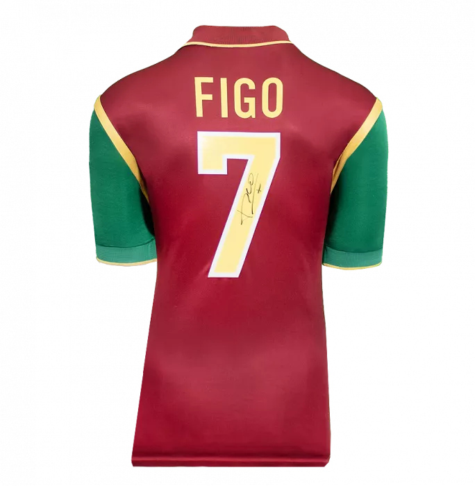 Icons Luis Figo Official FIFA World Cup™ Back Signed And Hero Framed Portugal 1998-00 Home Shirt