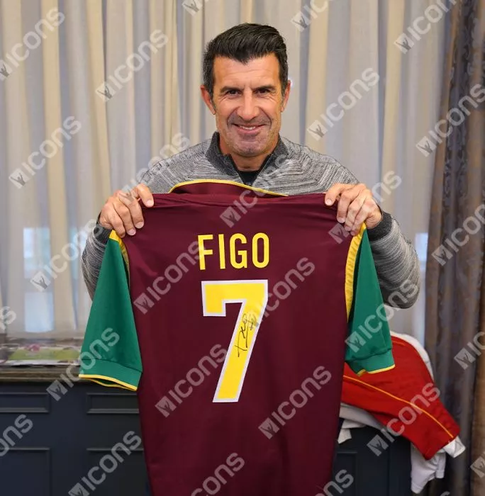 Icons Luis Figo Official FIFA World Cup™ Back Signed And Hero Framed Portugal 1998-00 Home Shirt