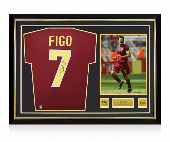 icons Luis Figo Official FIFA World Cup™ Back Signed and Hero Framed Portugal 1998-00 Home Shirt