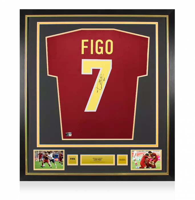 icons Luis Figo Official FIFA World Cup™ Back Signed and Framed Portugal 1998-00 Home Shirt