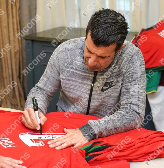 Icons Luis Figo Official FIFA World Cup™ Back Signed And Framed Portugal 2024 Home Shirt