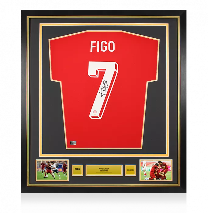 icons Luis Figo Official FIFA World Cup™ Back Signed and Framed Portugal 2024 Home Shirt