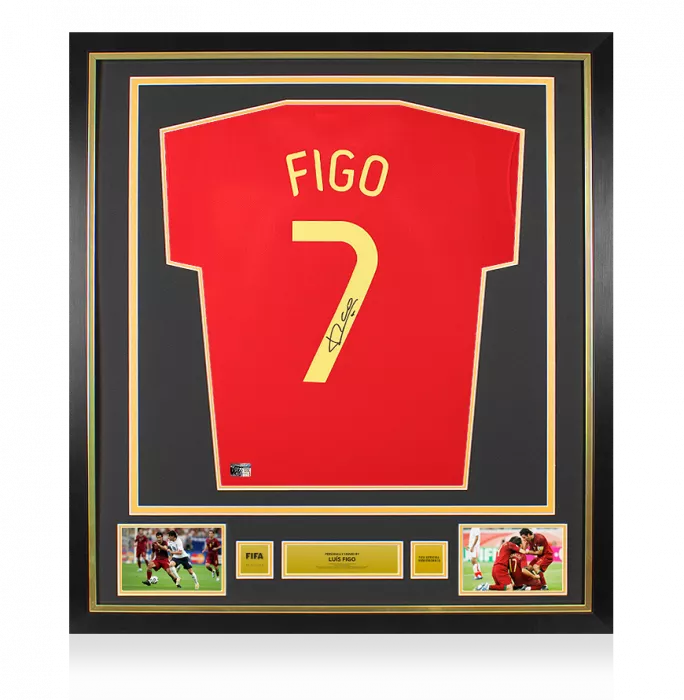 icons Luis Figo Official FIFA World Cup™ Back Signed and Framed Portugal Modern Home Shirt