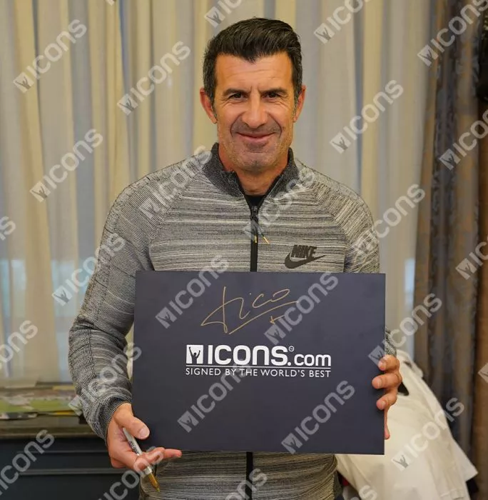 Icons Luis Figo Official UEFA Champions League Back Signed And Hero Framed Real Madrid Terrace Shirt