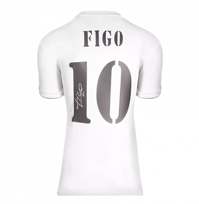 Icons Luis Figo Official UEFA Champions League Back Signed And Hero Framed Real Madrid 2018-19 Home Shirt With Fan Style Numbers