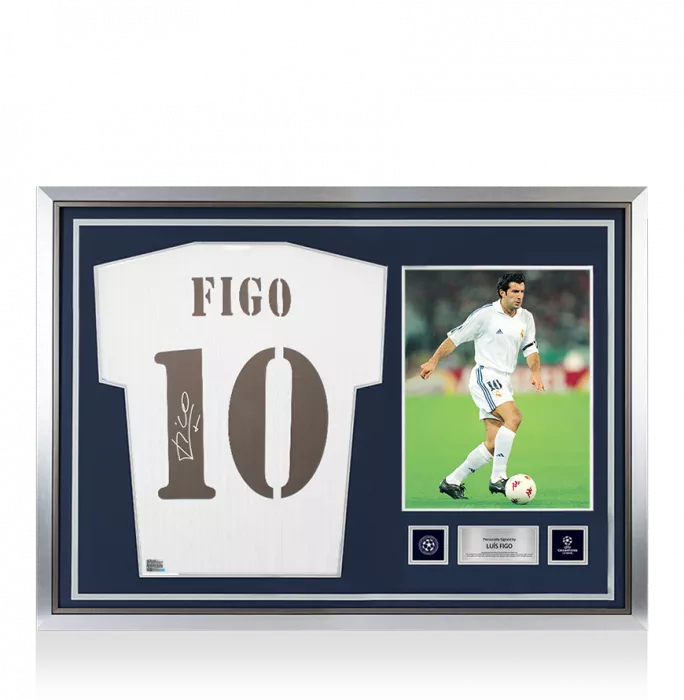 icons Luis Figo Official UEFA Champions League Back Signed and Hero Framed Real Madrid Icons Shirt