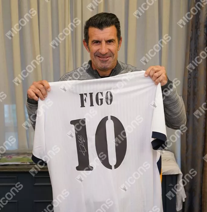 Icons Luis Figo Official UEFA Champions League Back Signed And Framed Real Madrid Icons Shirt
