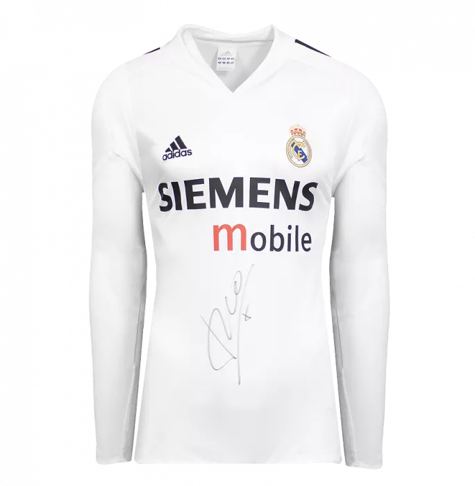 Icons Luis Figo Official UEFA Champions League Front Signed And Hero Framed Real Madrid 2004-05 Home Shirt - Long Sleeved