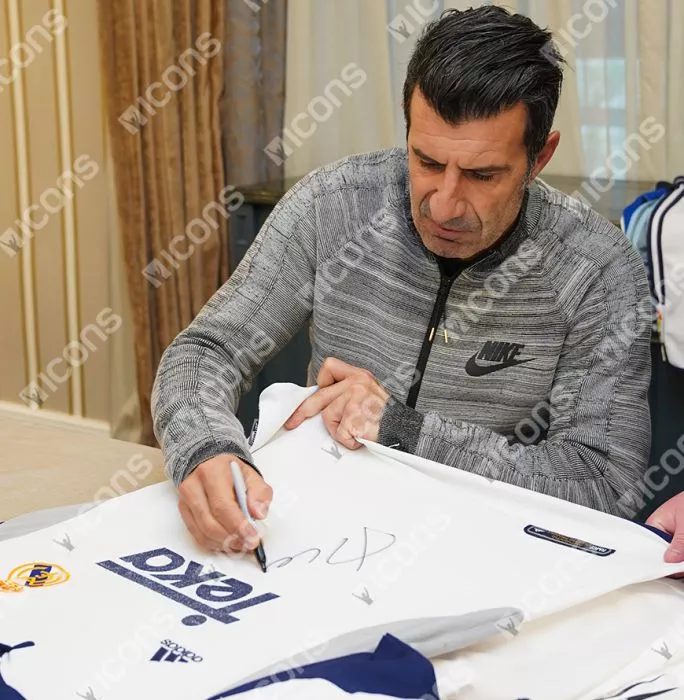 Icons Luis Figo Official UEFA Champions League Front Signed And Framed Real Madrid 2000-01 Home Shirt