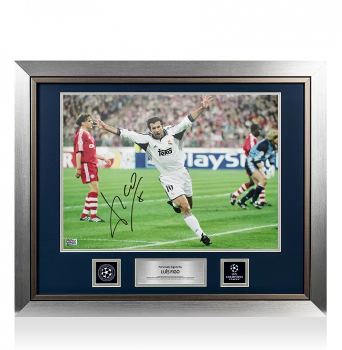 Icons Luis Figo Official UEFA Champions League Signed And Framed Real Madrid Photo: Champions League Goal