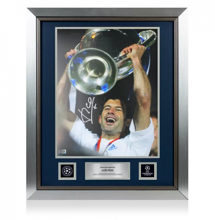 icons Luis Figo Official UEFA Champions League Signed and Framed Real Madrid Photo: 2002 Winner