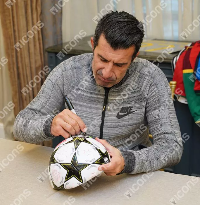 Icons Luis Figo Official UEFA Champions League Signed Football In Acrylic Case