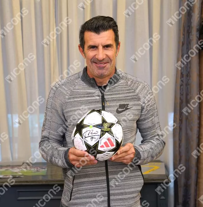Icons Luis Figo Official UEFA Champions League Signed Football In Acrylic Case