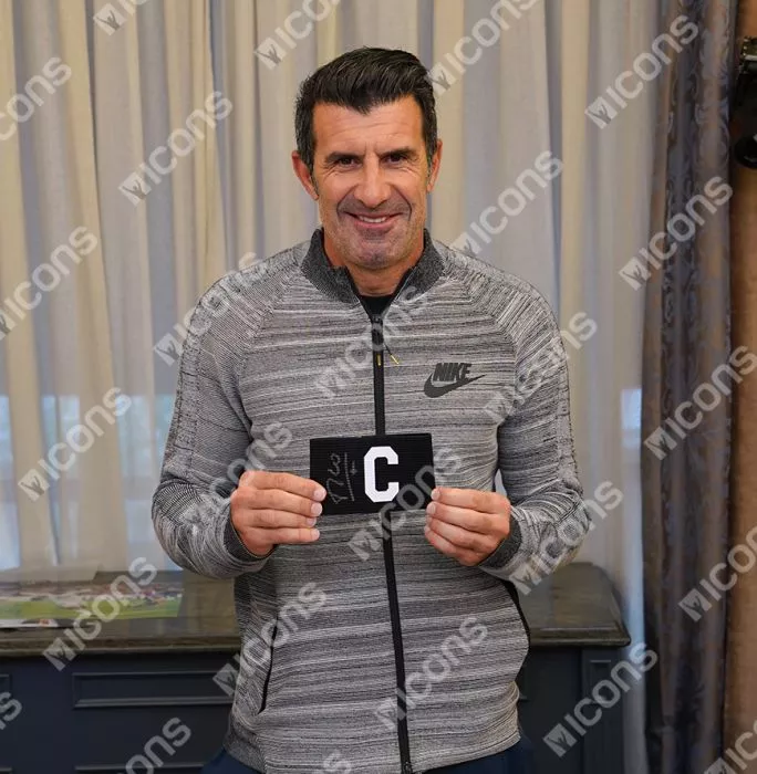 Icons Luis Figo Signed And Framed Captain's Armband - Black