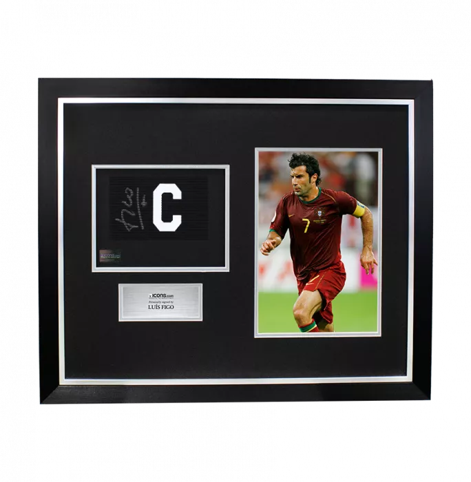 icons Luis Figo Signed and Framed Captain's Armband - Black