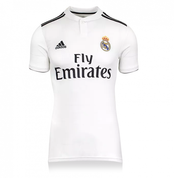 Icons Luis Figo Signed Modern Real Madrid Home Shirt With Fan Style Number In Hero Frame: Option 1