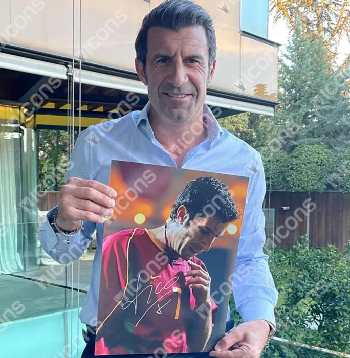 Icons Luis Figo Signed Portugal Photo In Black Wooden Frame: Seleção Legend