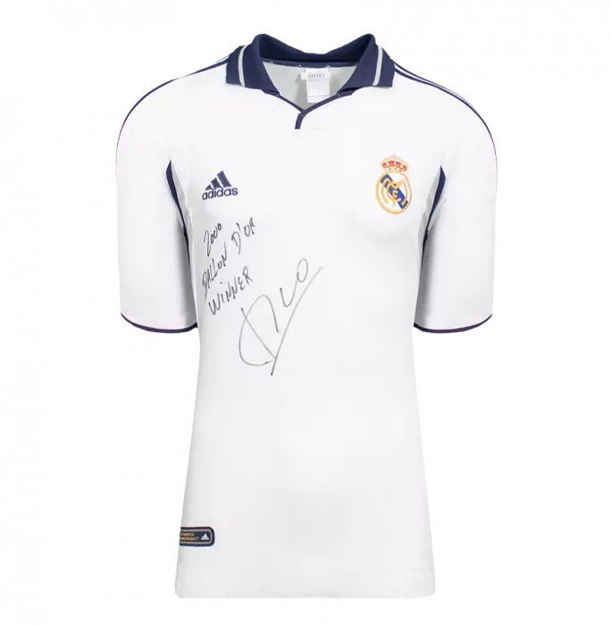 Icons Luis Figo Signed Real Madrid 2000-01 Home Shirt - "2000 Ballon D'Or Winner" Inscription In Hero Frame: Option 1