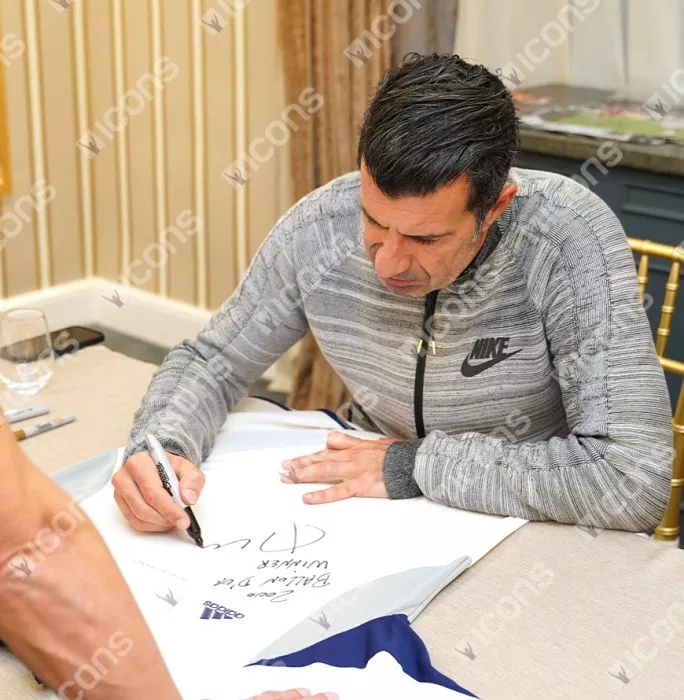 Icons Luis Figo Signed Real Madrid 2000-01 Home Shirt - "2000 Ballon D'Or Winner" Inscription In Hero Frame: Option 1