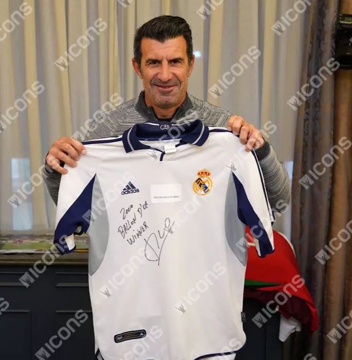 Icons Luis Figo Signed Real Madrid 2000-01 Home Shirt - "2000 Ballon D'Or Winner" Inscription In Classic Frame
