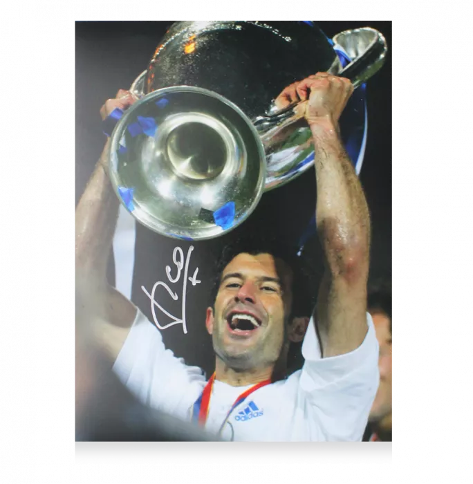 Icons Luis Figo Signed Real Madrid Photo In Black Wooden Frame: 2002 UEFA Champions League Winner