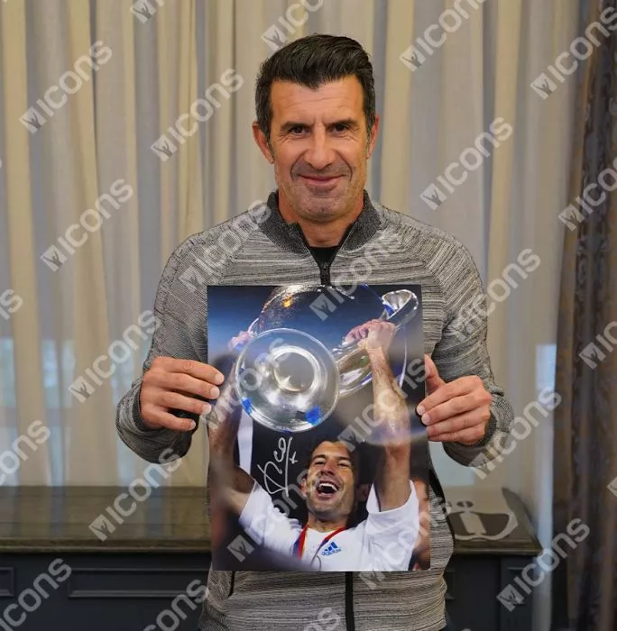 Icons Luis Figo Signed Real Madrid Photo In Black Wooden Frame: 2002 UEFA Champions League Winner