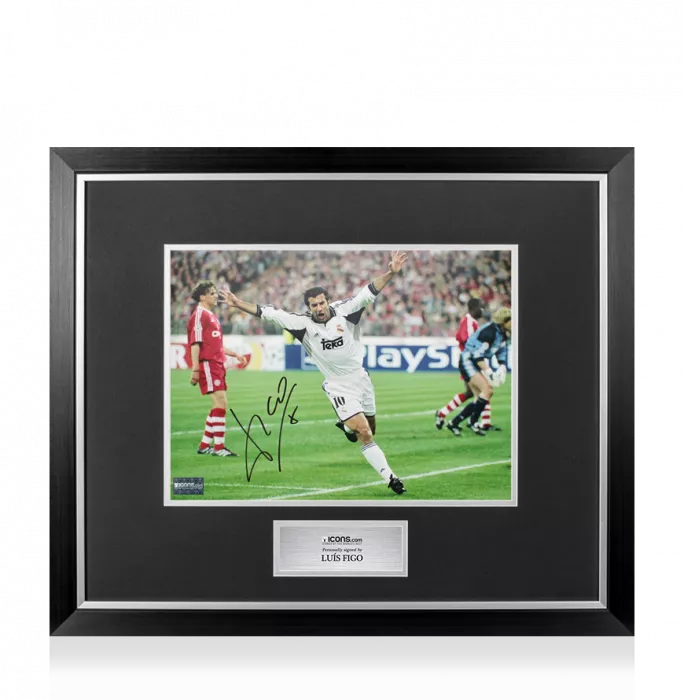 icons Luis Figo Signed Real Madrid Photo In Premium Photo Frame: UEFA Champions League Goal