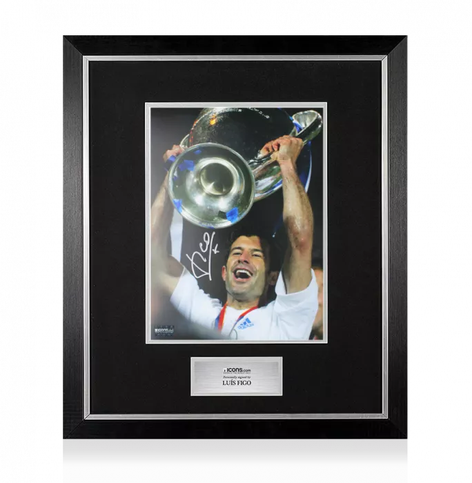 icons Luis Figo Signed Real Madrid Photo In Premium Photo Frame: 2002 UEFA Champions League Winner