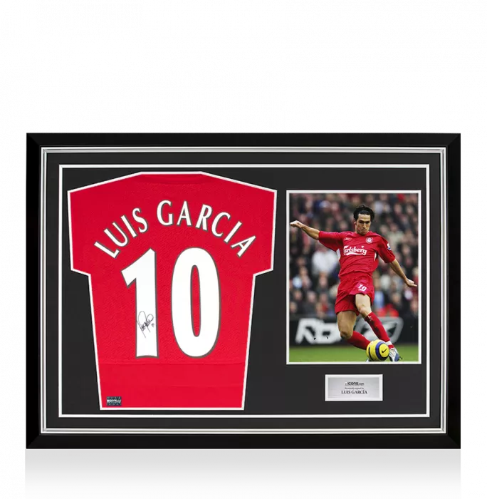 icons Luis Garcia Back Signed Liverpool FC 2005 Home Shirt In Hero Frame: Option 1