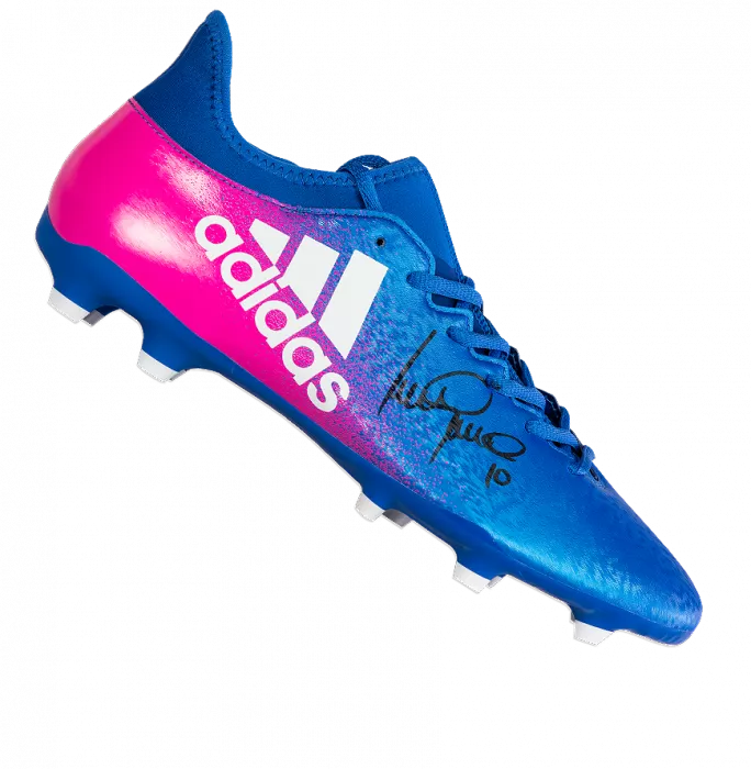 Icons Luis Garcia Signed Blue And Pink Adidas X Techfit Boot In Acrylic Case