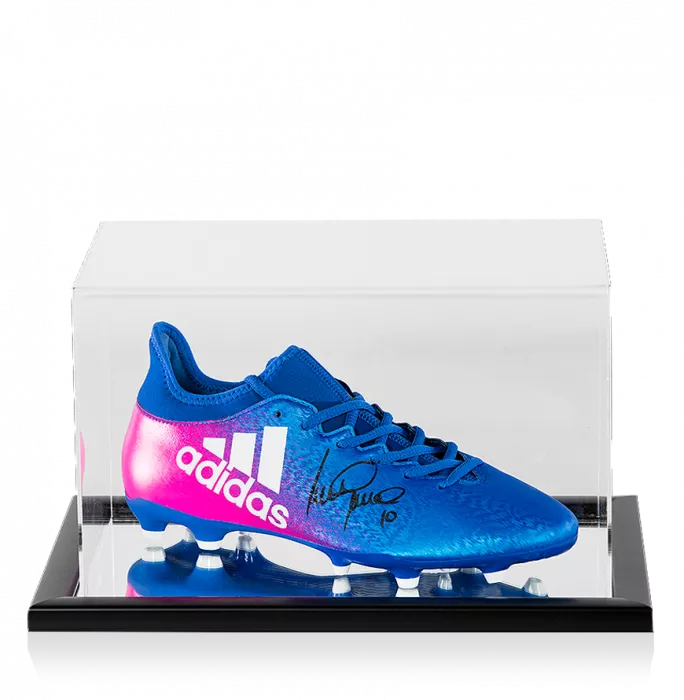 icons Luis Garcia Signed Blue and Pink Adidas X Techfit Boot In Acrylic Case
