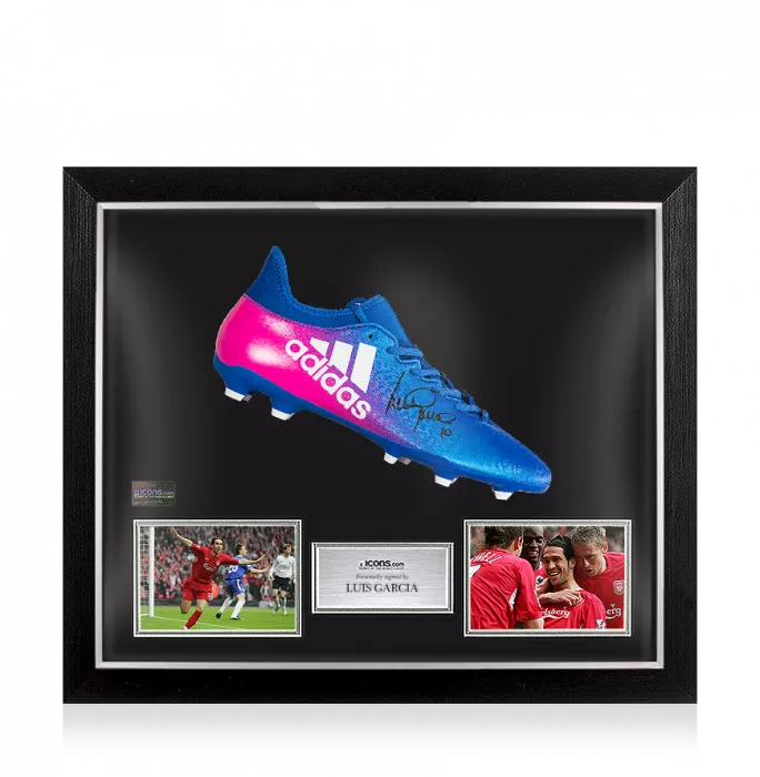 icons Luis Garcia Signed Blue and Pink Adidas X Techfit Boot In Bubble Frame: Option 1
