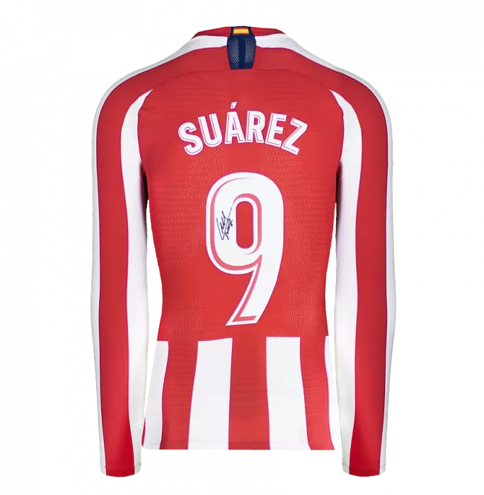 Icons Luis Suarez Back Signed Atletico Madrid 2019-20 Home Shirt With Fan Style Number In Classic Frame