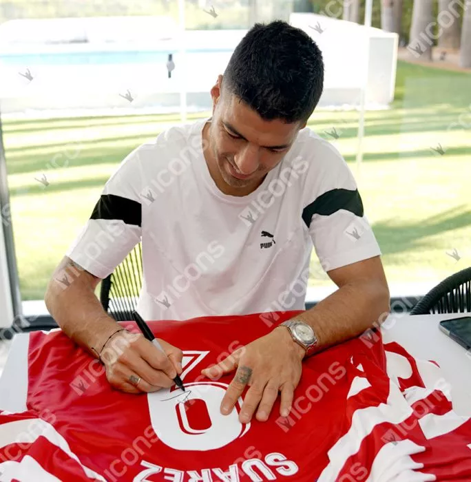 Icons Luis Suarez Back Signed Atletico Madrid 2022-23 Home Shirt In Classic Frame