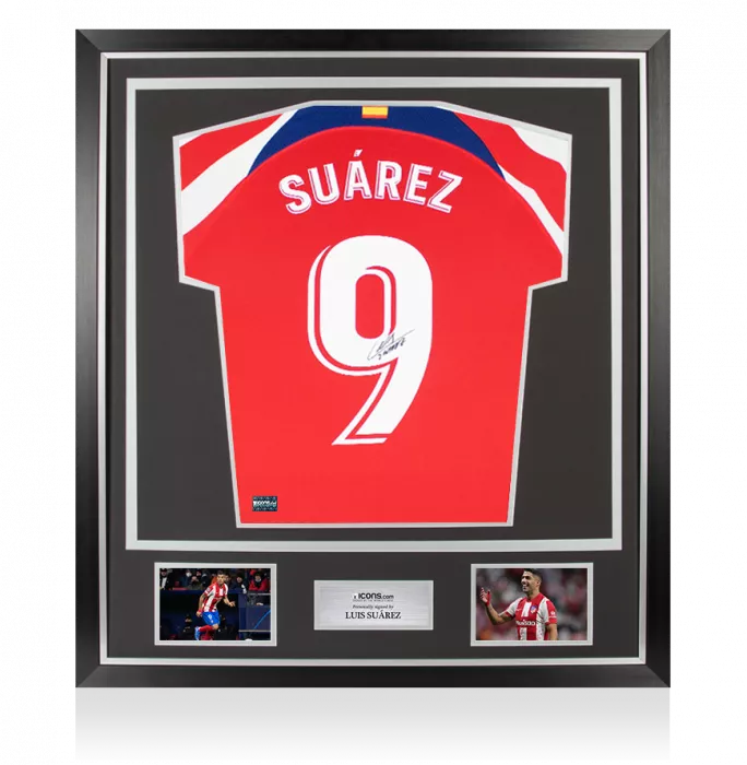 icons Luis Suarez Back Signed Atletico Madrid 2022-23 Home Shirt In Classic Frame