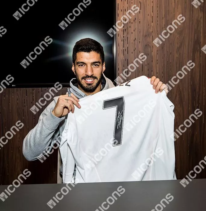 Icons Luis Suarez Back Signed Liverpool 2013-14 Away Shirt With Long Sleeves