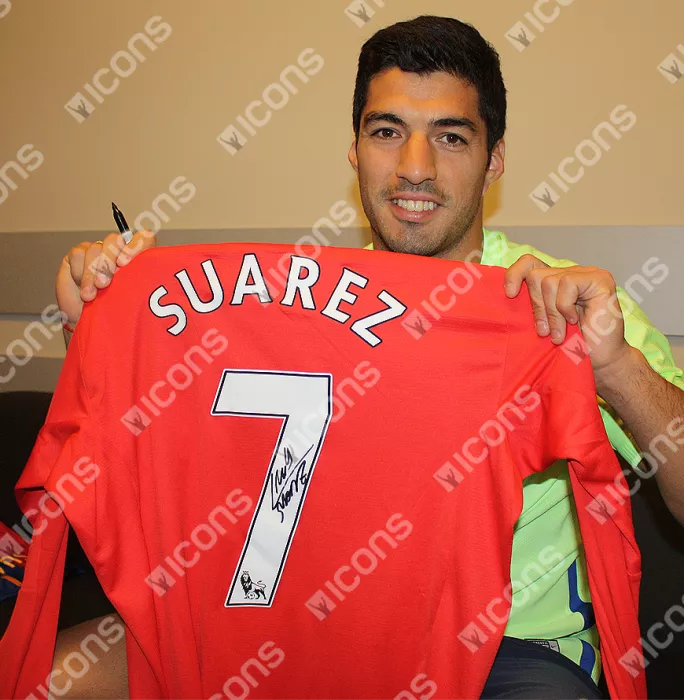 Icons Luis Suarez Back Signed Liverpool 2013-14 Home Shirt In Classic Frame