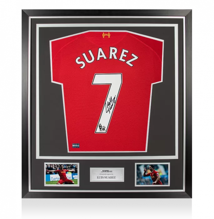 icons Luis Suarez Back Signed Liverpool 2013-14 Home Shirt In Classic Frame
