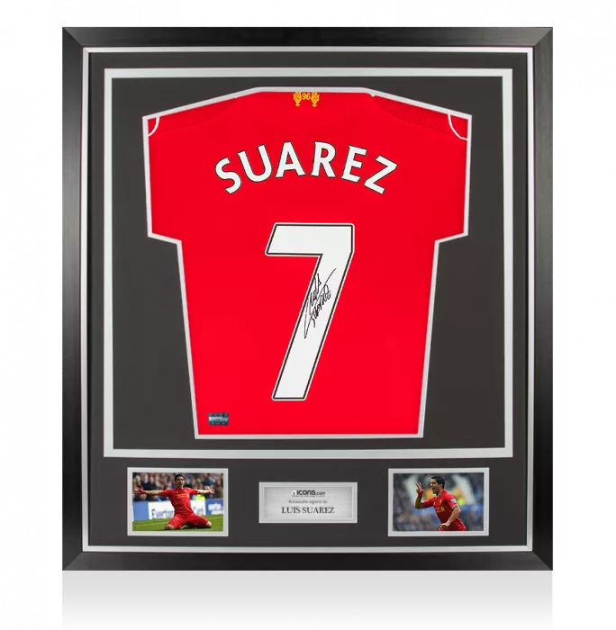 icons Luis Suarez Back Signed Liverpool 2014-15 Home Shirt In Classic Frame