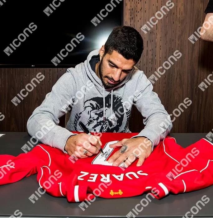 Icons Luis Suarez Back Signed Liverpool 2014-15 Home Shirt